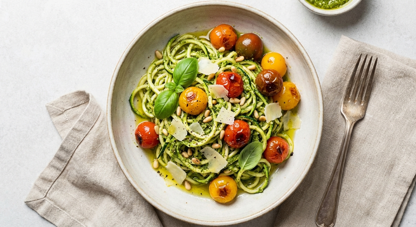Zucchini Noodles with Pesto and Cherry Tomatoes