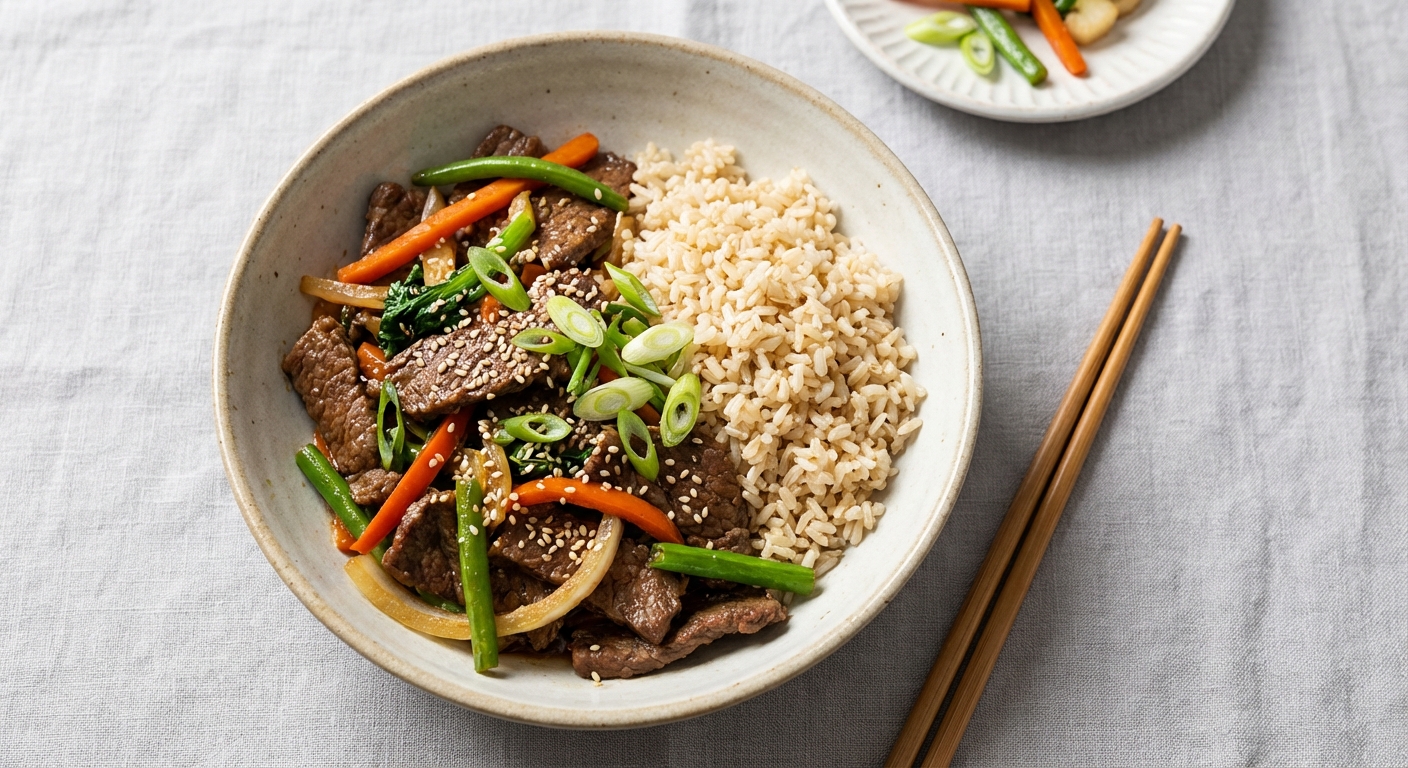 Beef & Vegetable Stir-Fry with Brown Rice