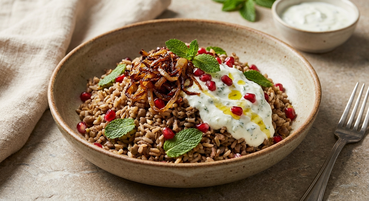 Mujaddara with Mint Yogurt Sauce