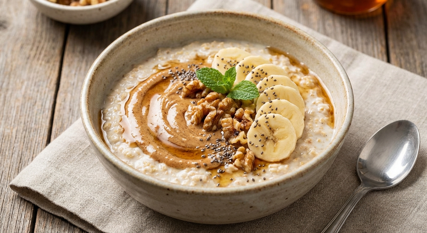 Overnight Oats with Almond Butter, Banana & Walnuts