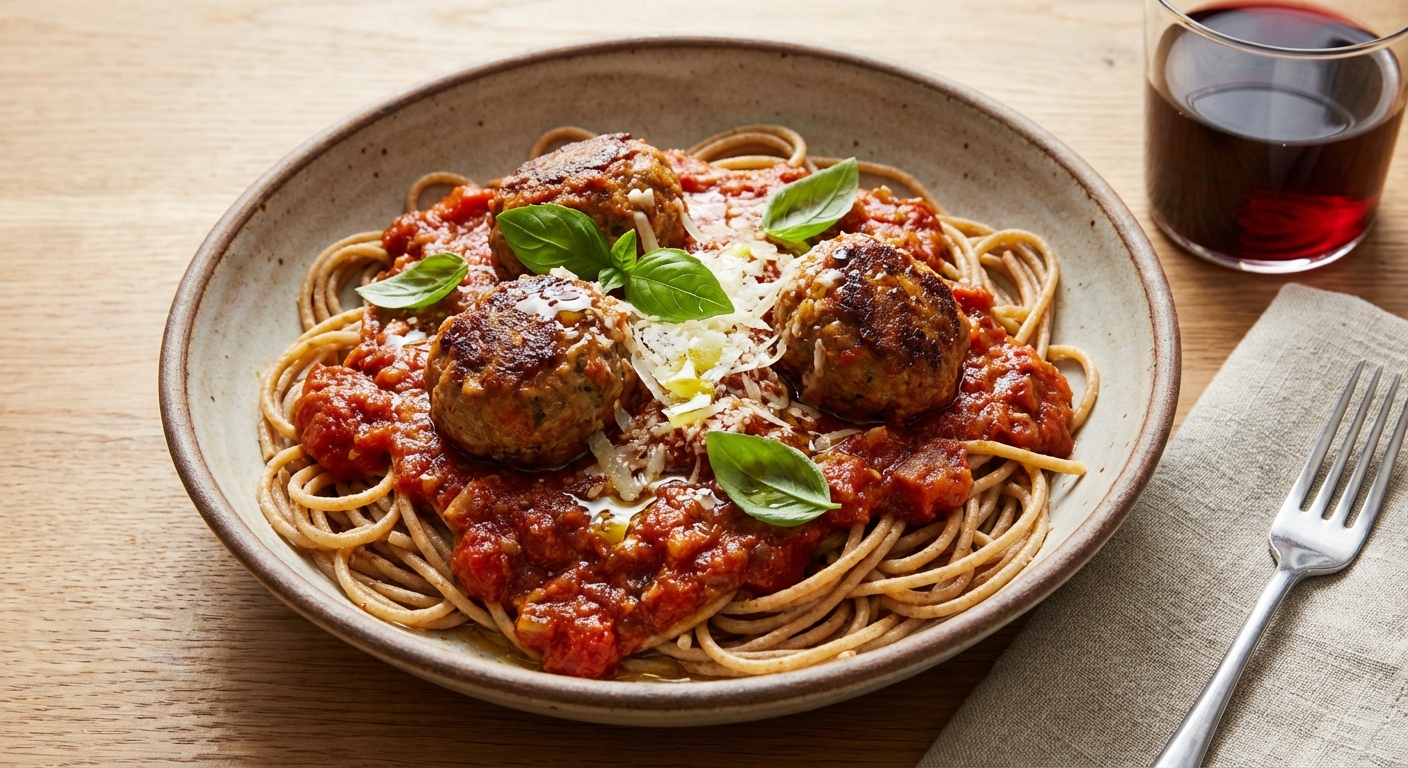 Italian Turkey Meatballs in Marinara with Whole-Wheat Spaghetti