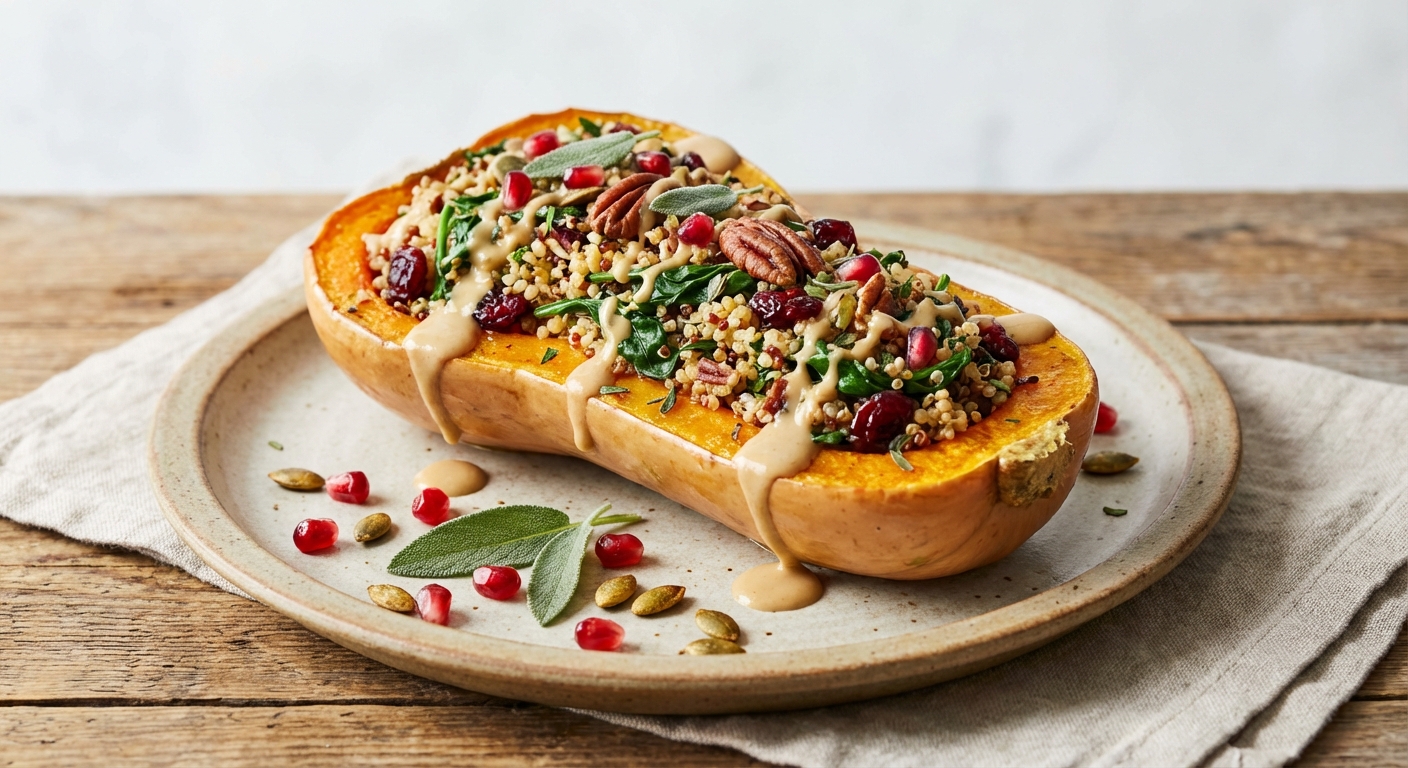 Stuffed Butternut Squash with Quinoa, Spinach & Cranberries