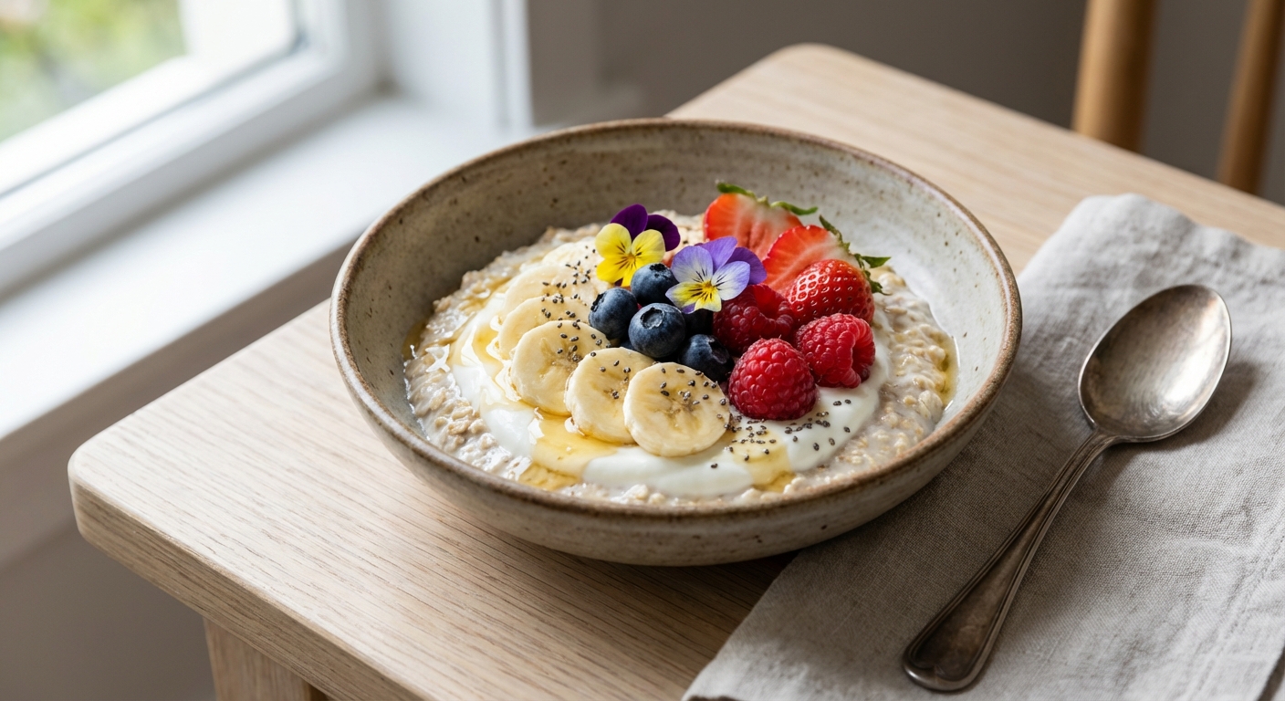 Overnight Oats with Greek Yogurt, Banana & Berries