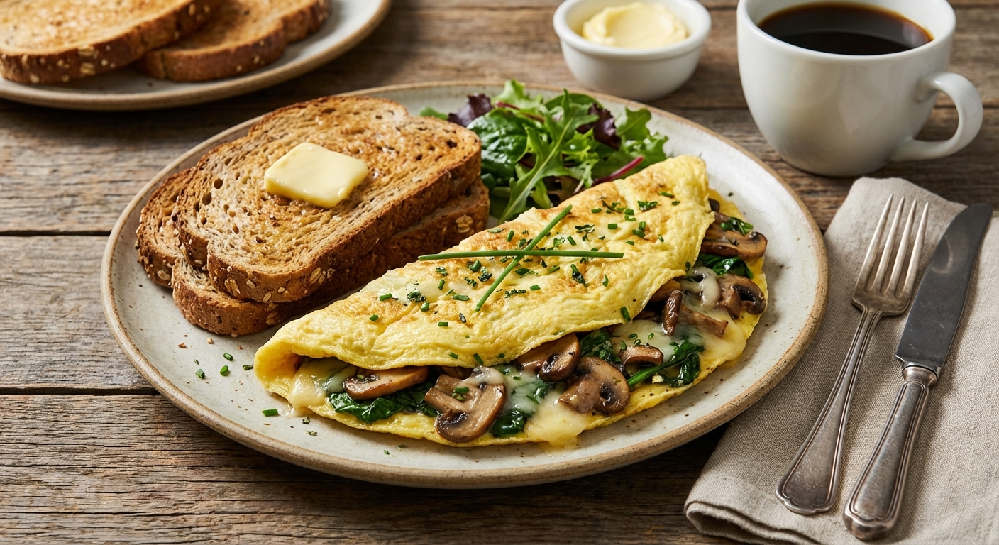 Spinach & Mushroom Omelette with Whole-Grain Toast