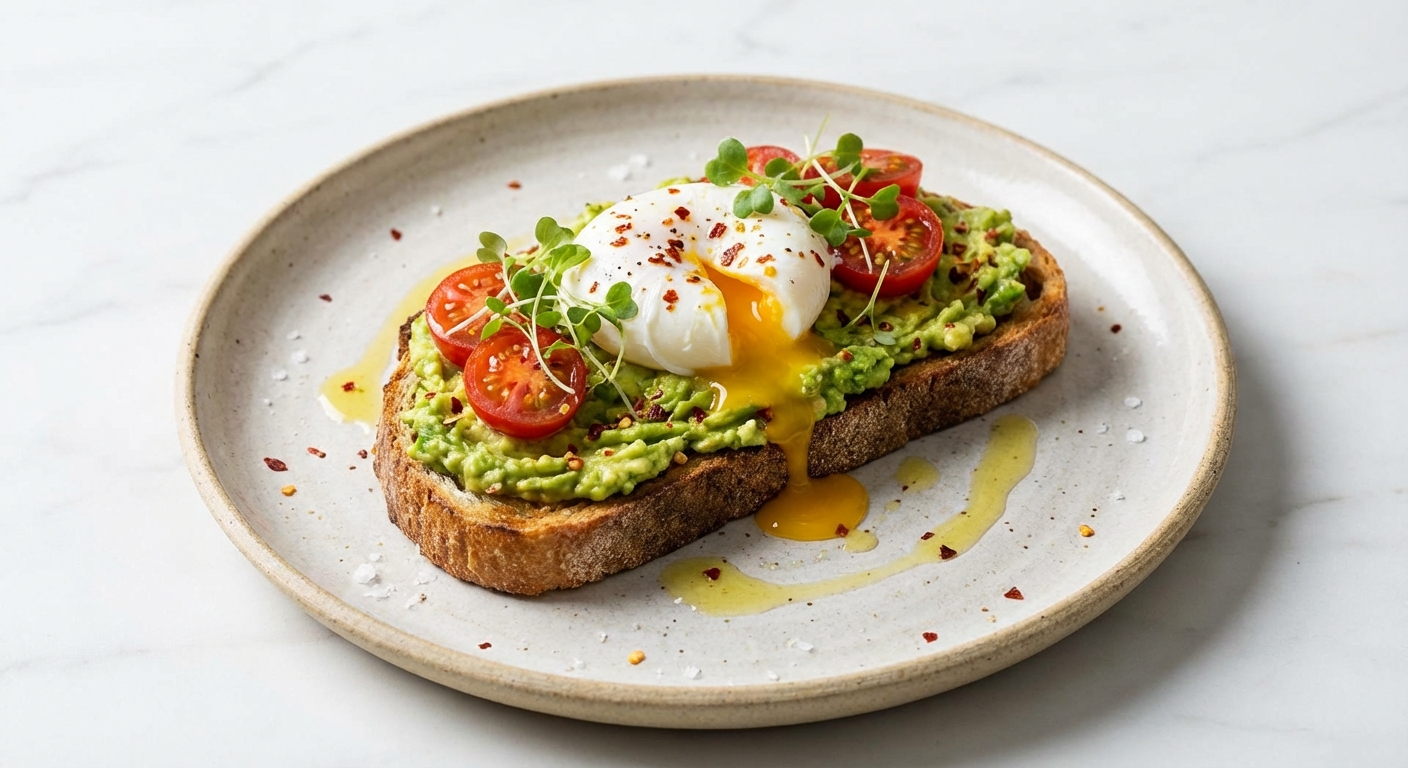 Avocado Toast with Poached Egg & Cherry Tomatoes