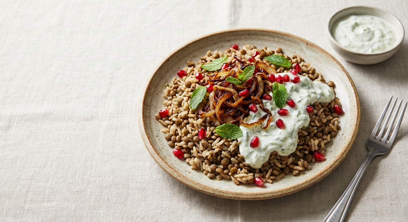 Mujaddara with Cucumber Mint Yogurt Sauce