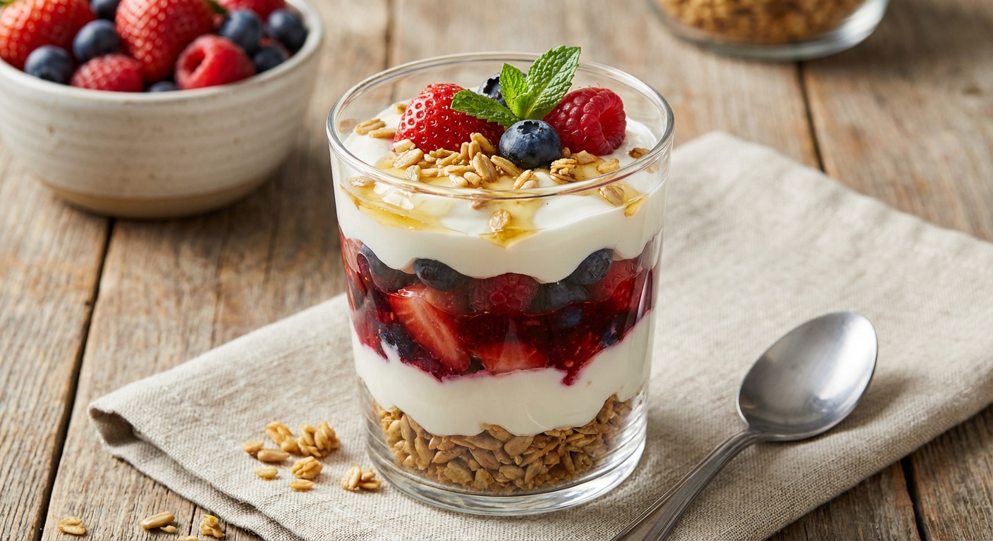 Greek Yogurt & Mixed Berry Parfait (Nut-Free, Sunflower-Seed Granola)