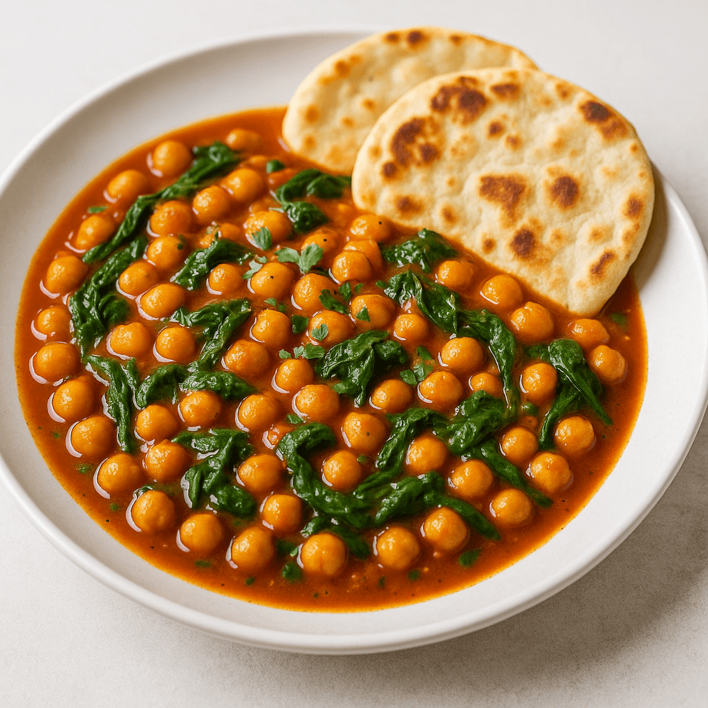 Spiced Chickpea Stew with Spinach and Quick Flatbreads