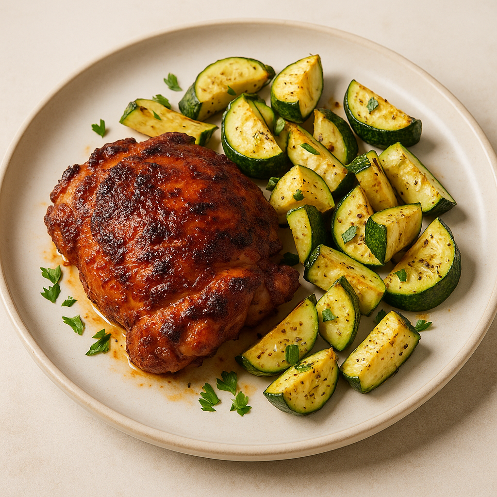 Adobo-Rubbed Chicken Thighs with Roasted Zucchini