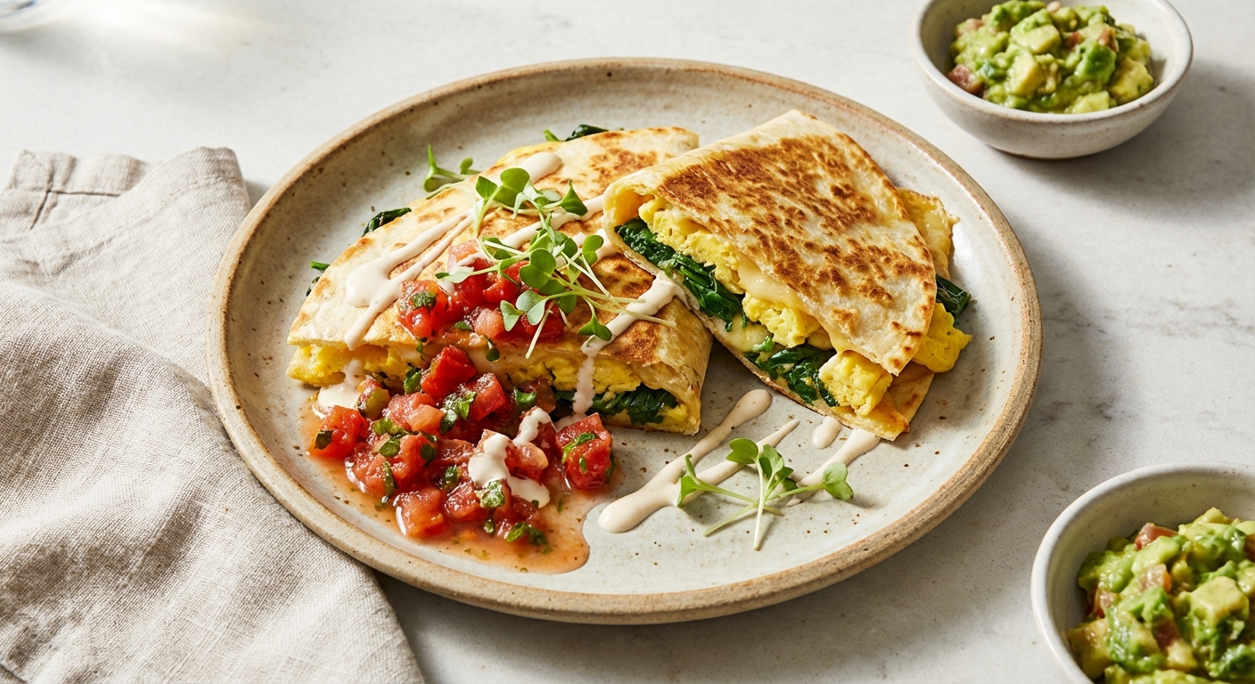 Egg & Spinach Breakfast Quesadilla with Salsa