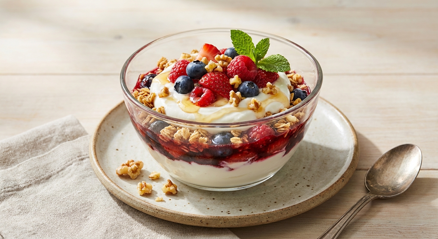 Greek Yogurt Berry Parfait with Granola & Walnuts