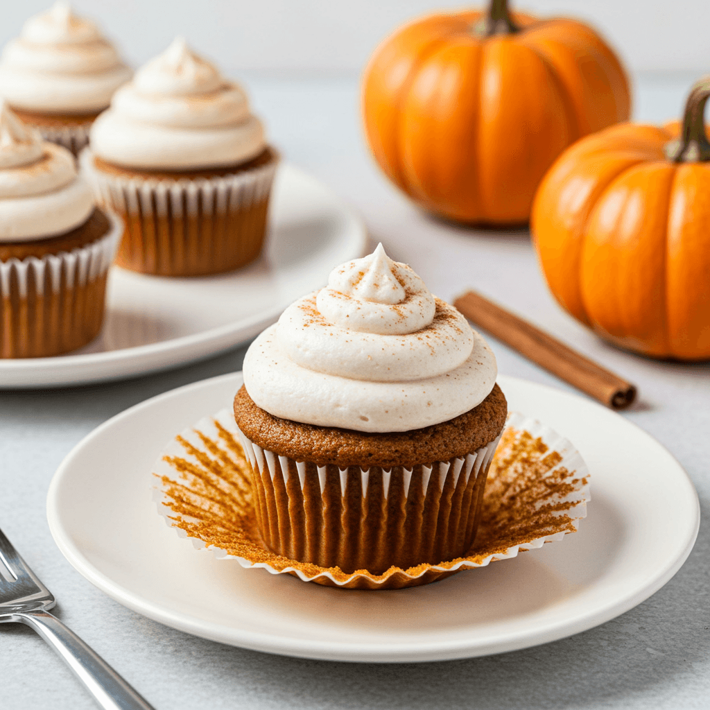 Spiced Pumpkin Cupcakes with Cream Cheese Cinnamon Frosting - Delicious Homemade Recipe