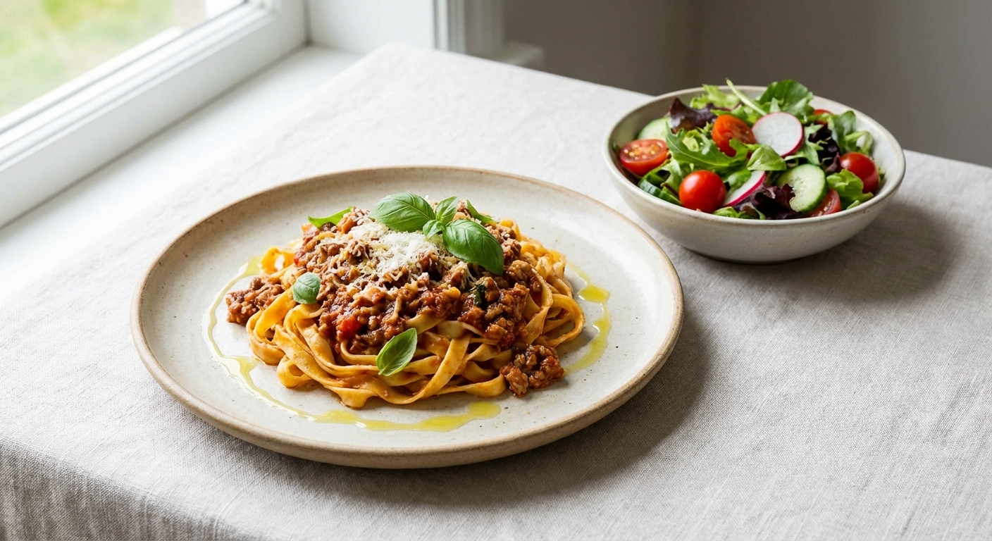 Pasta with Turkey Bolognese and Side Salad
