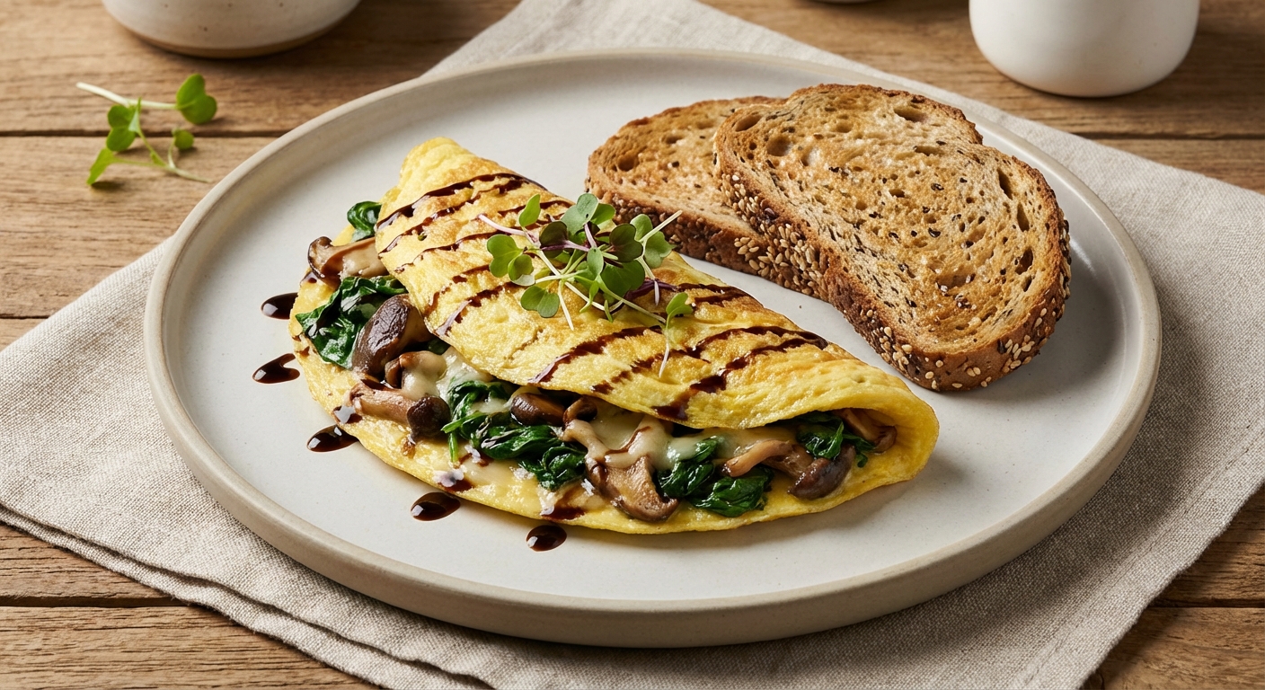 Spinach and Mushroom Omelette with Whole Grain Toast