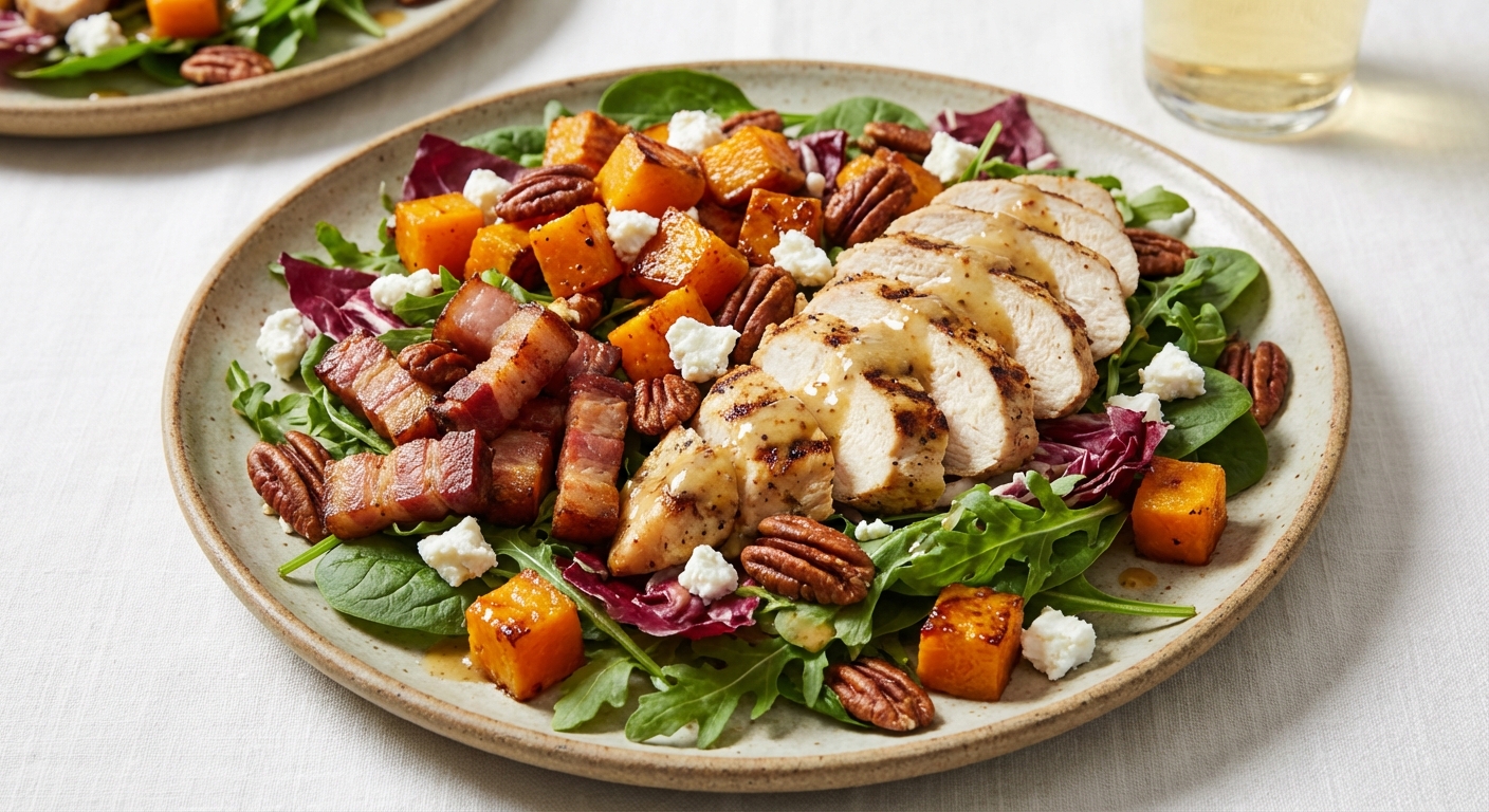 Grilled Chicken & Bacon Salad with Roasted Butternut