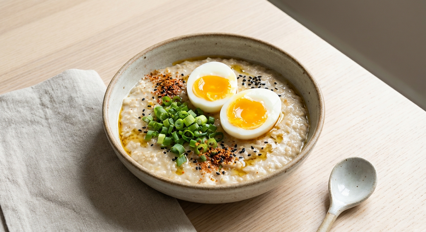 Savory Miso Oatmeal with Soft-Boiled Eggs & Scallions