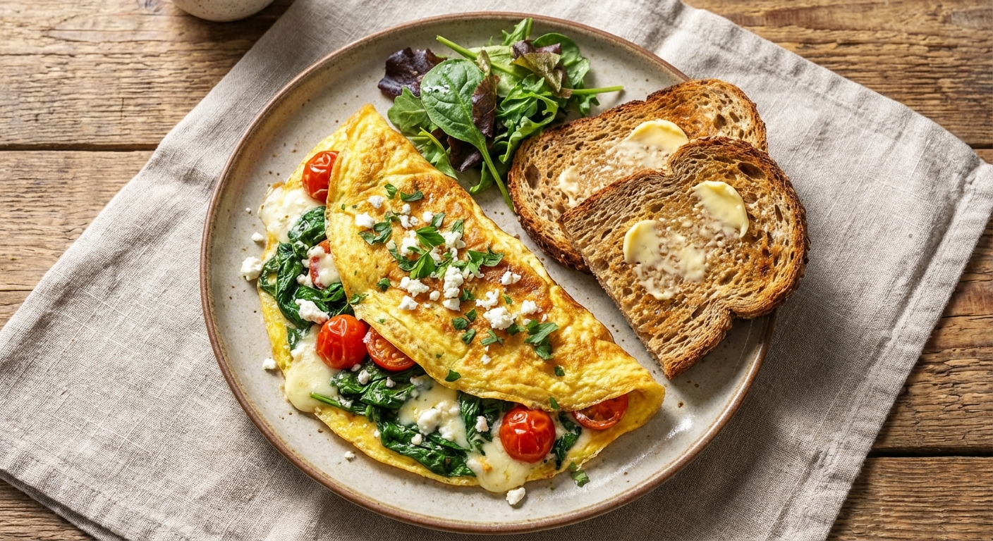 Spinach & Feta Omelette with Whole-Grain Toast