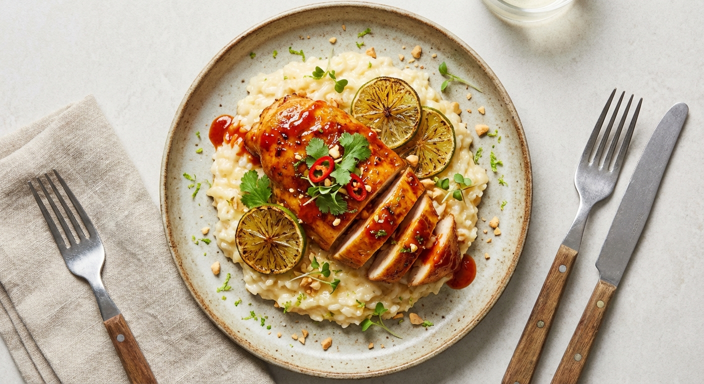 Spicy Sriracha-Lime Chicken with Creamy Cheesy Milk Rice