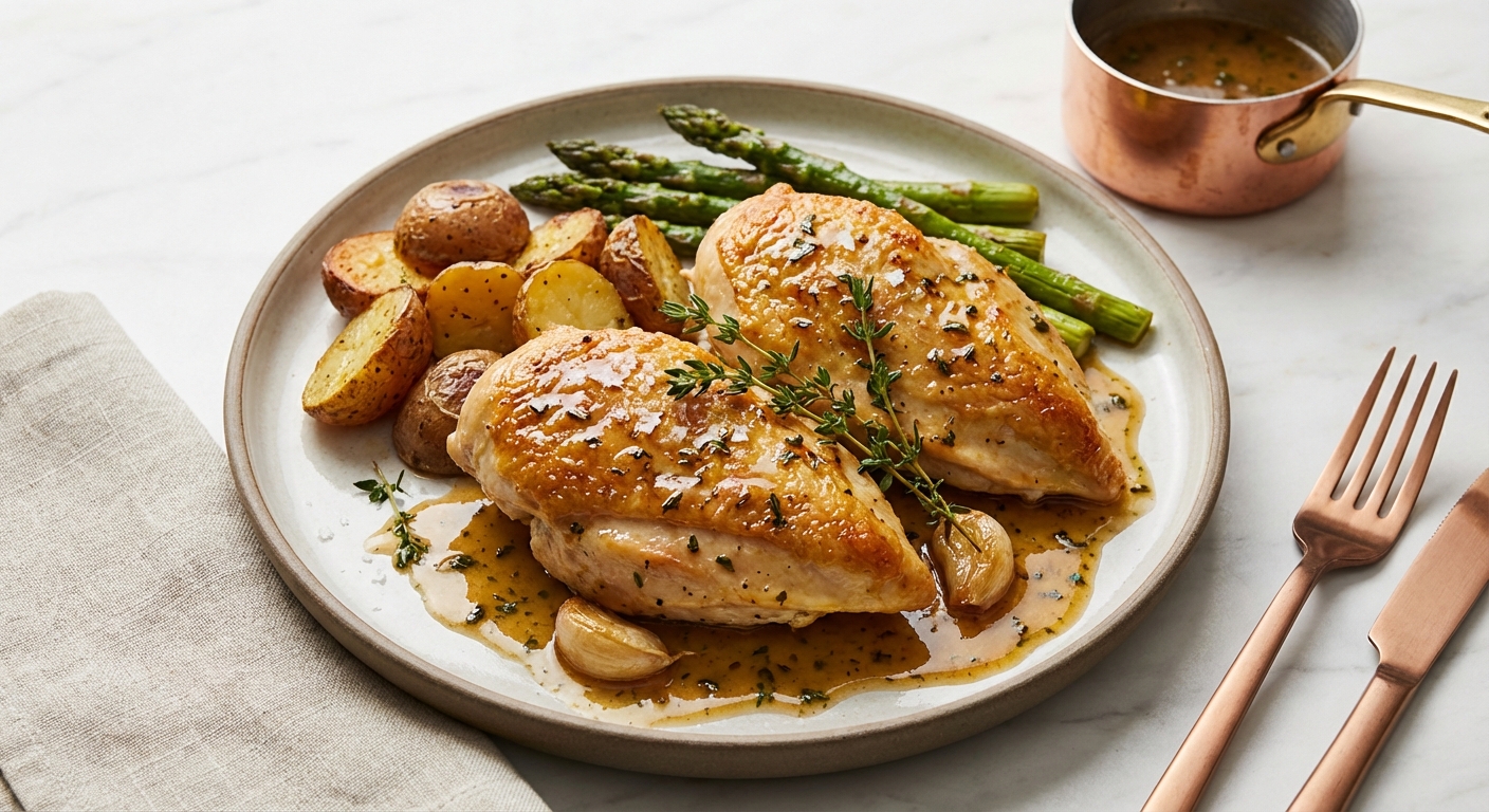French-Style Butter-Basted Chicken Breasts with Garlic-Thyme Pan Sauce