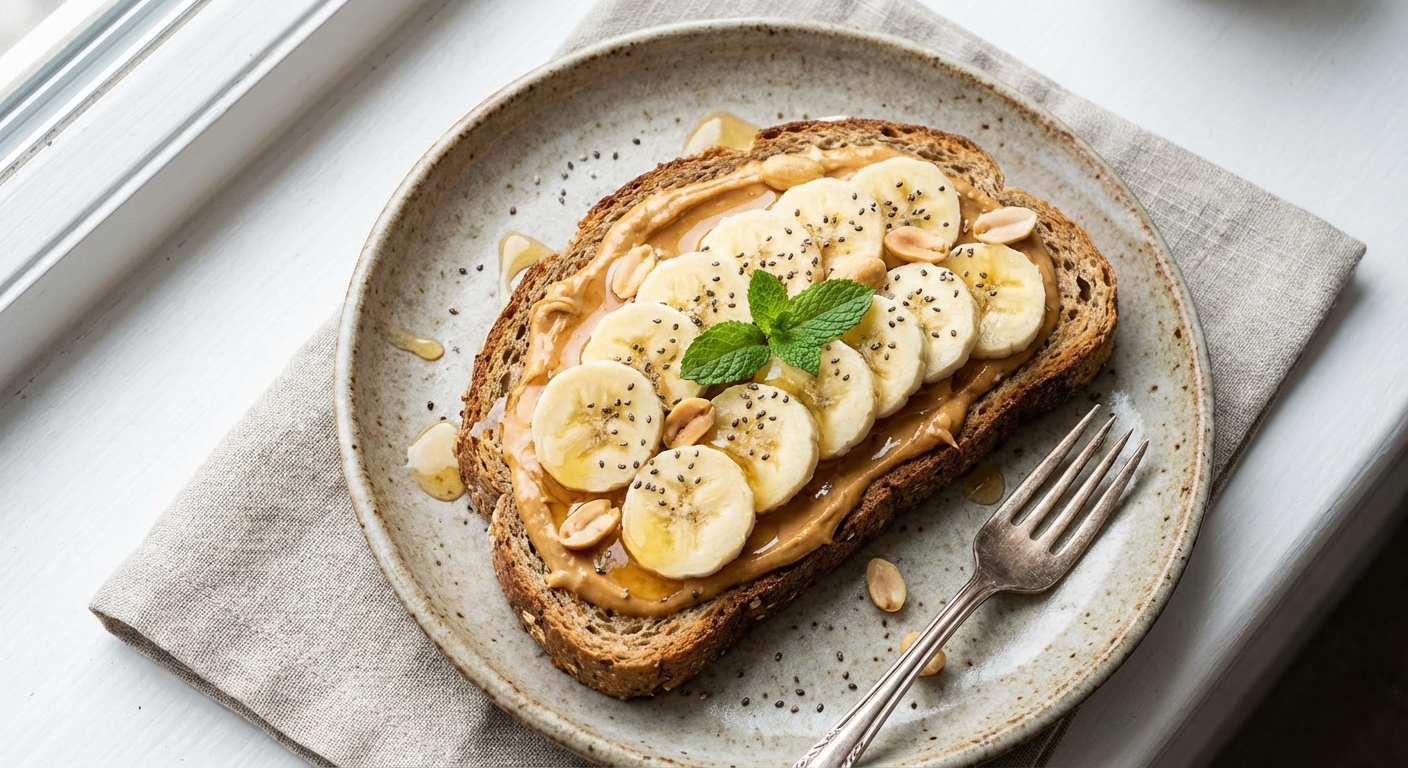 Peanut Butter Banana Toast on Whole-Grain Bread