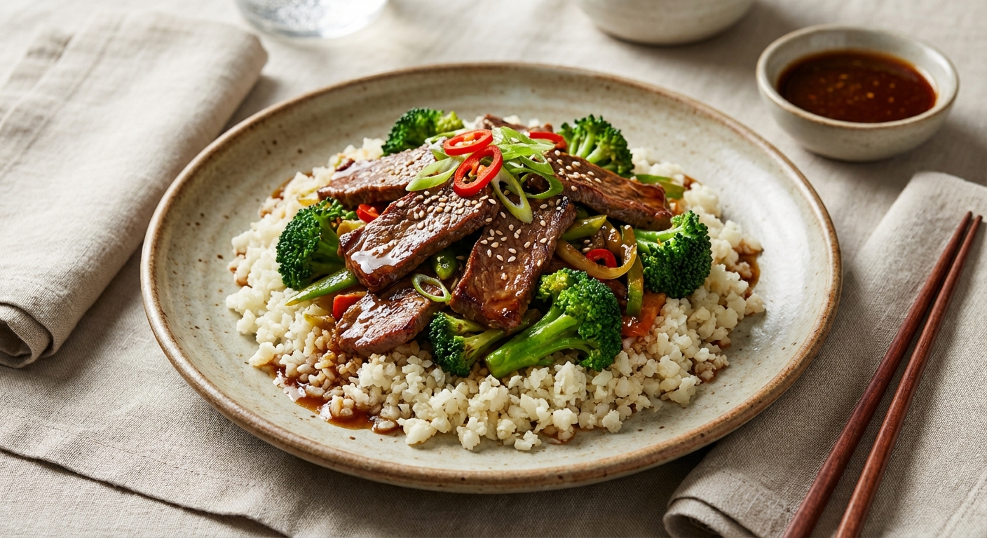 Beef & Broccoli Stir‑Fry with Cauliflower Rice