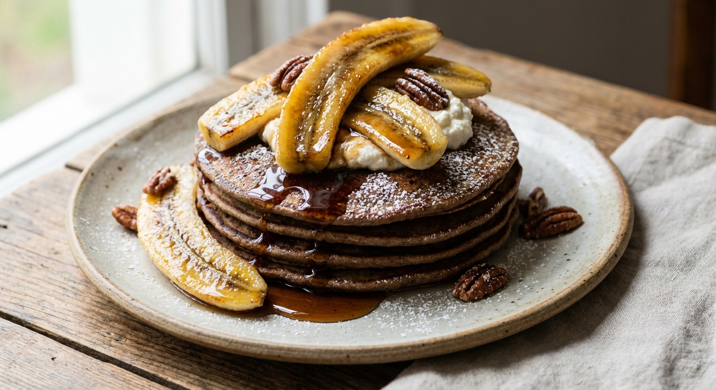 Buckwheat Pancakes with Banana & Maple Syrup
