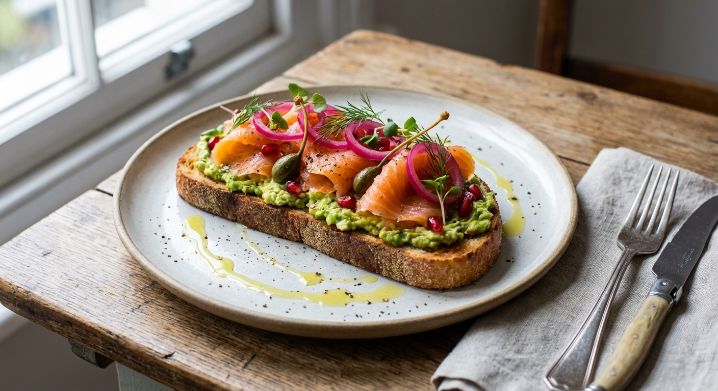 Smoked Salmon & Avocado Winter Tartine with Quick-Pickled Red Onion