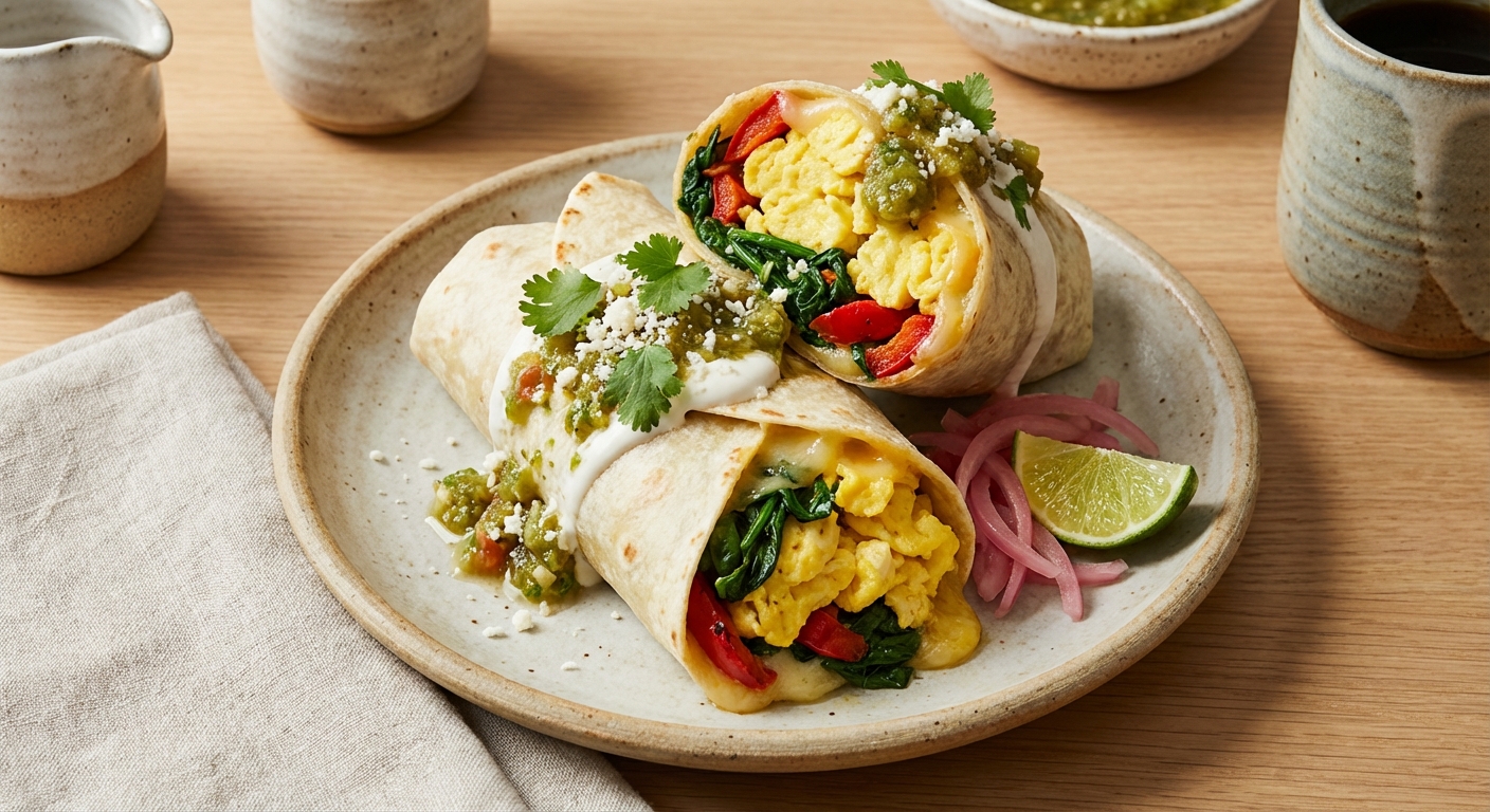 Egg & Spinach Breakfast Burrito with Salsa