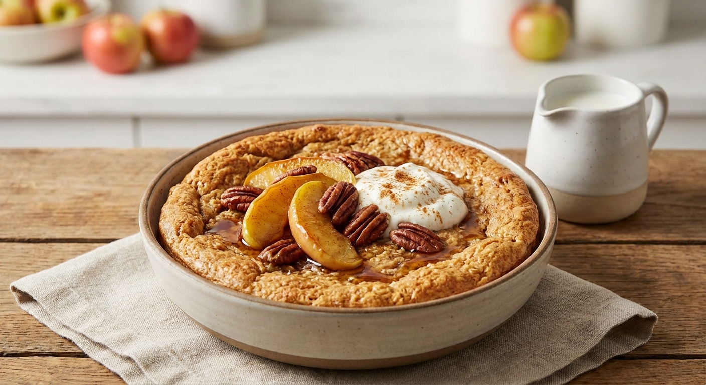 Baked Cinnamon Apple Oatmeal with Pecans & Greek Yogurt