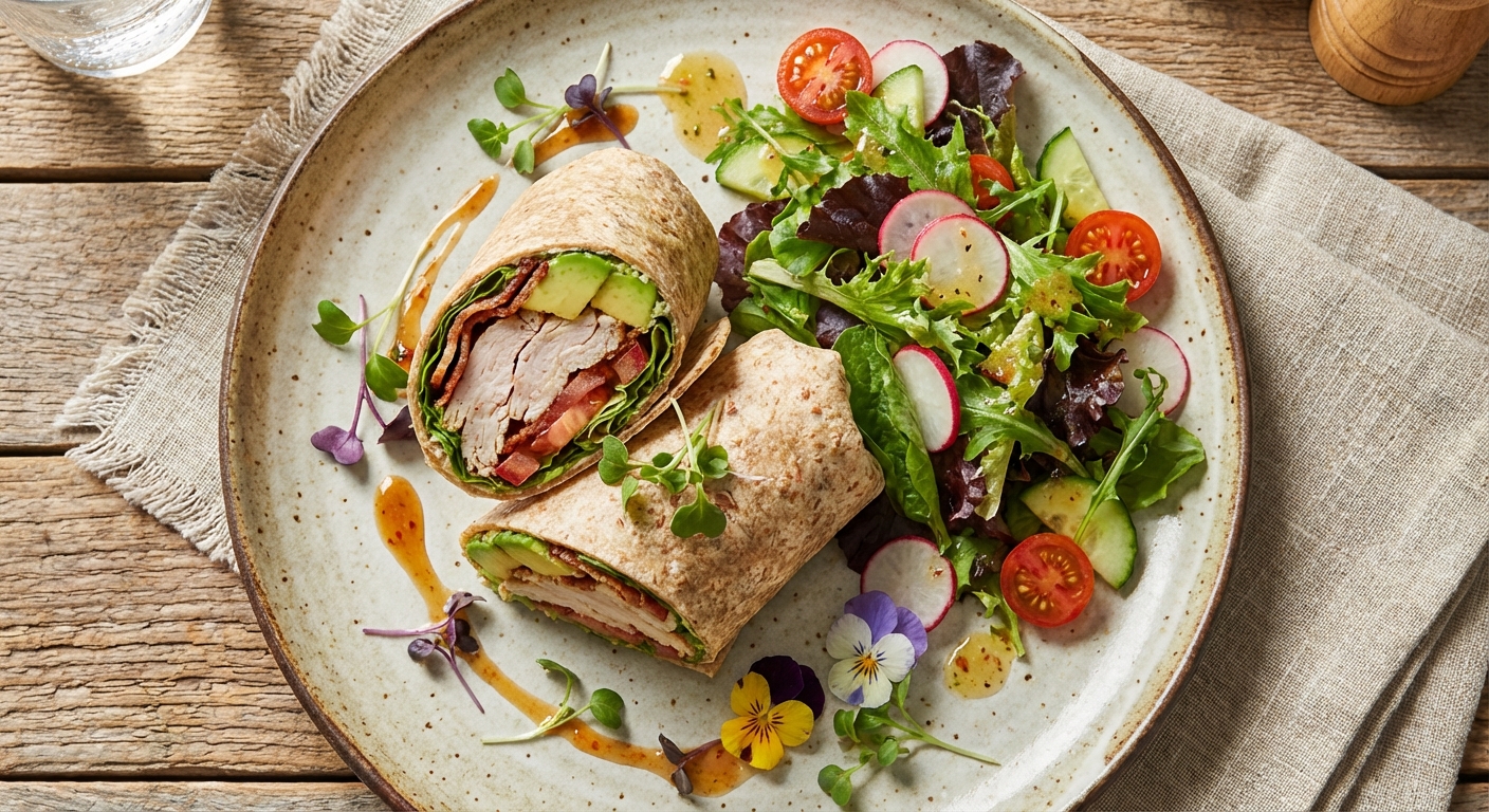 Turkey & Avocado Whole-Grain Wrap with Mixed Side Salad