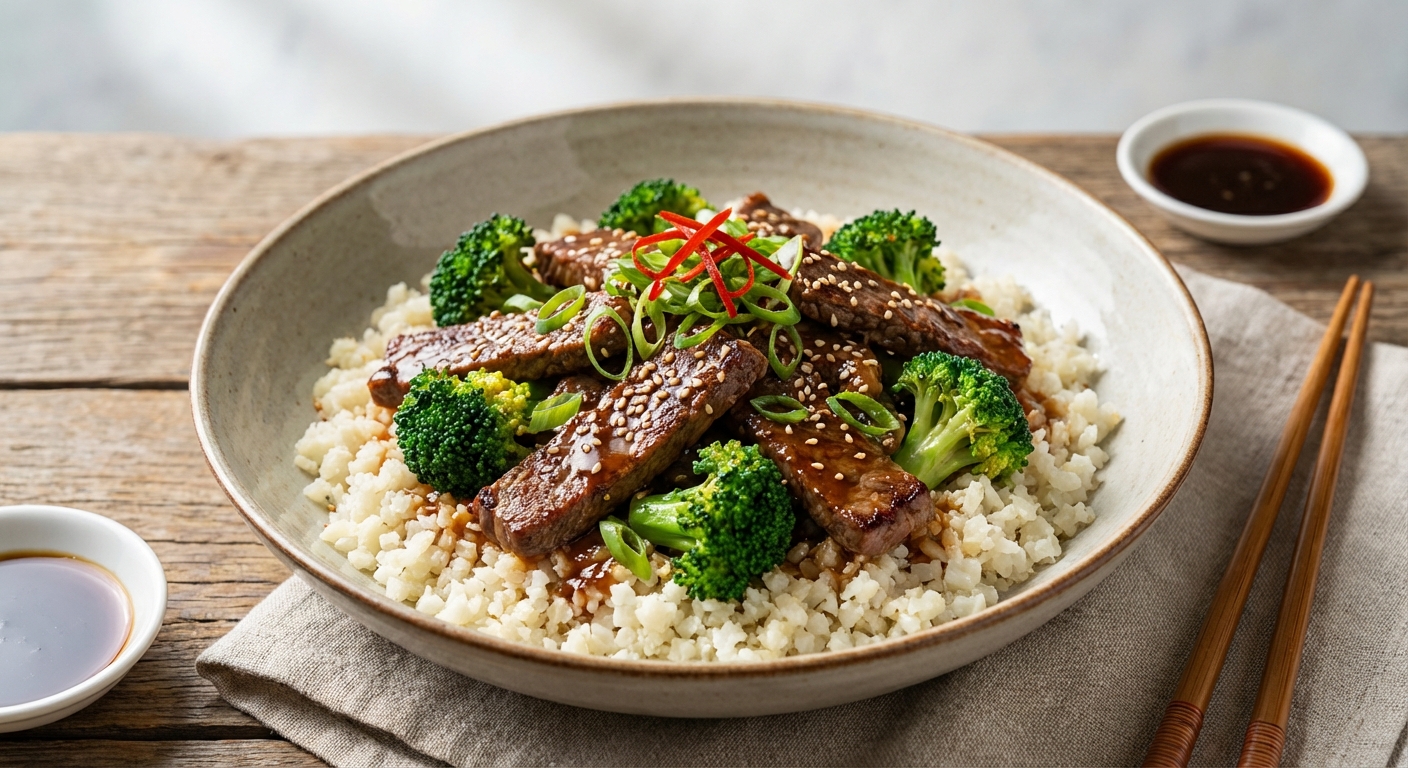 Beef & Broccoli Stir-Fry over Cauliflower Rice