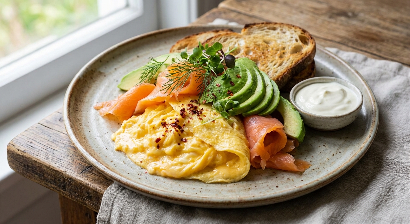 Smoked Salmon & Avocado Scrambled Eggs