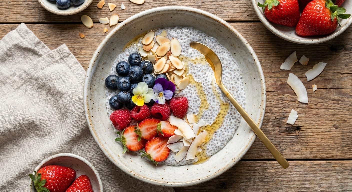 Coconut Chia Pudding with Berries & Almonds
