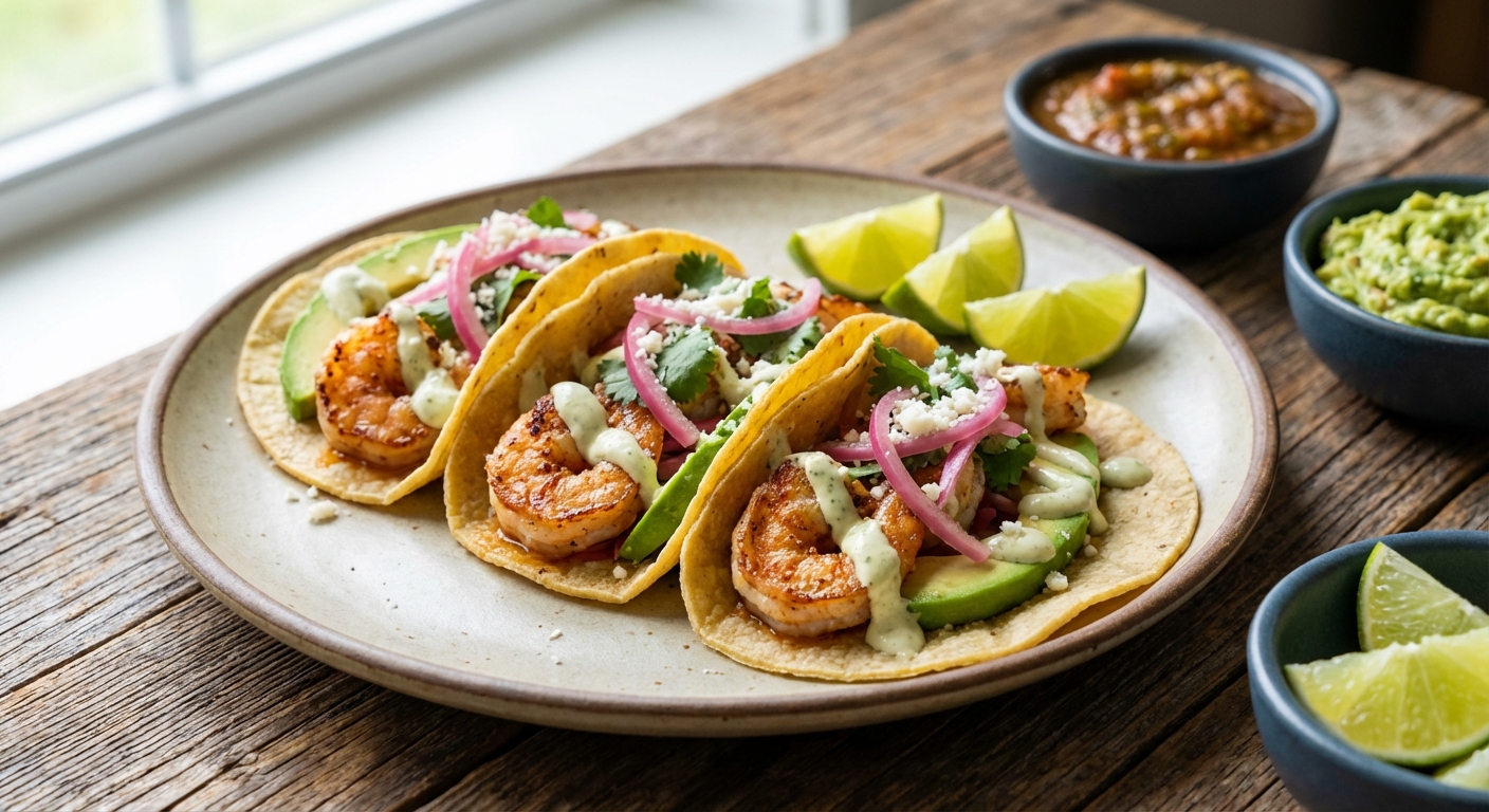 Shrimp Tacos with Avocado and Lime