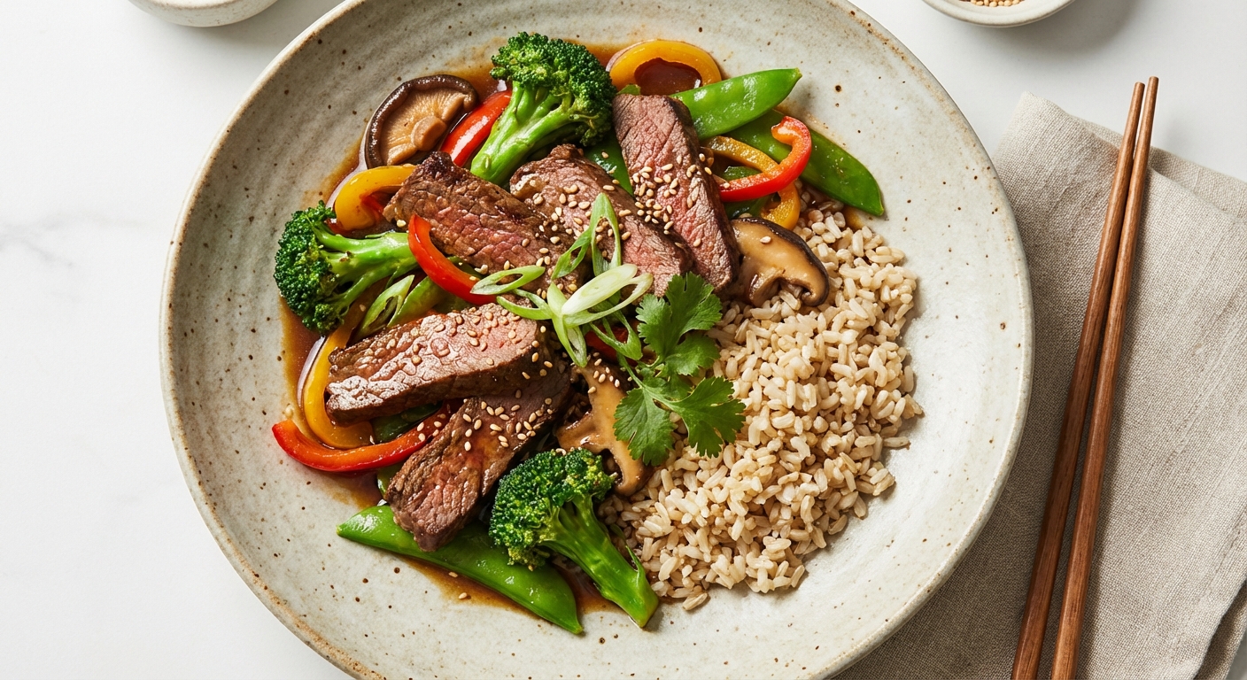 Beef & Vegetable Stir-Fry with Brown Rice