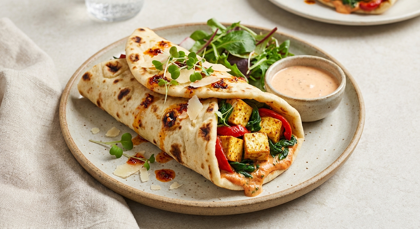 Paneer & Spinach Wrap (Indian-Italian Fusion)