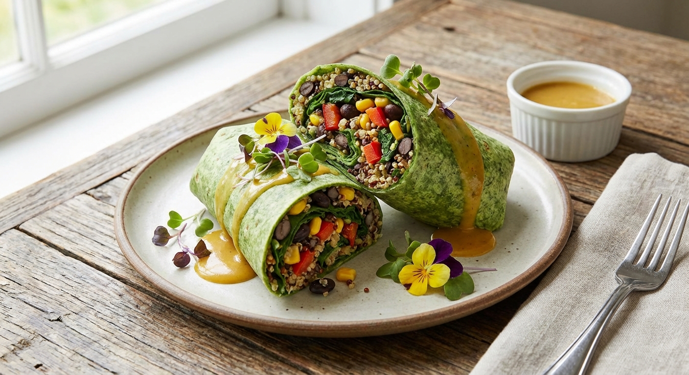 Spinach and Black Bean Wrap with Honey Mustard Sauce