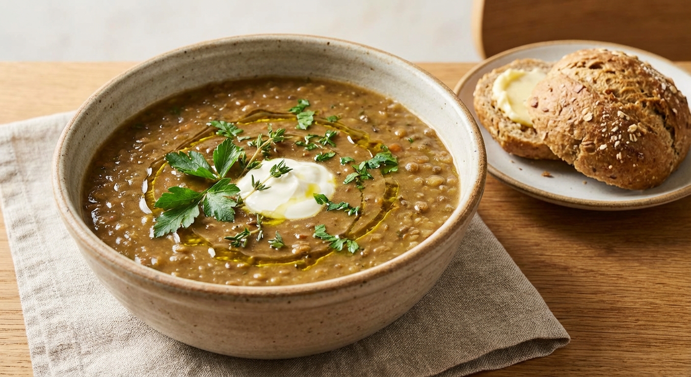 Hearty Lentil Soup with Whole-Grain Roll