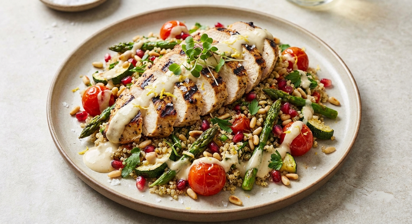 Grilled Chicken & Quinoa Salad with Lemon-Tahini Dressing