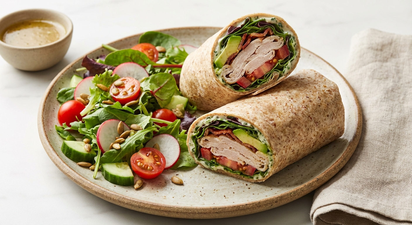 Turkey & Avocado Whole-Grain Wrap with Mixed Side Salad