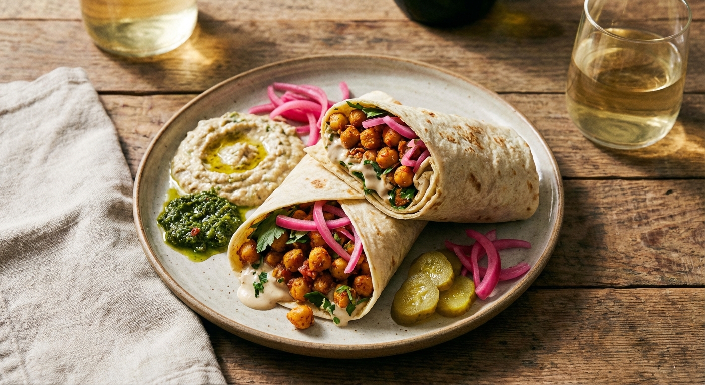 Chickpea Shawarma Wraps with Pickled Onions