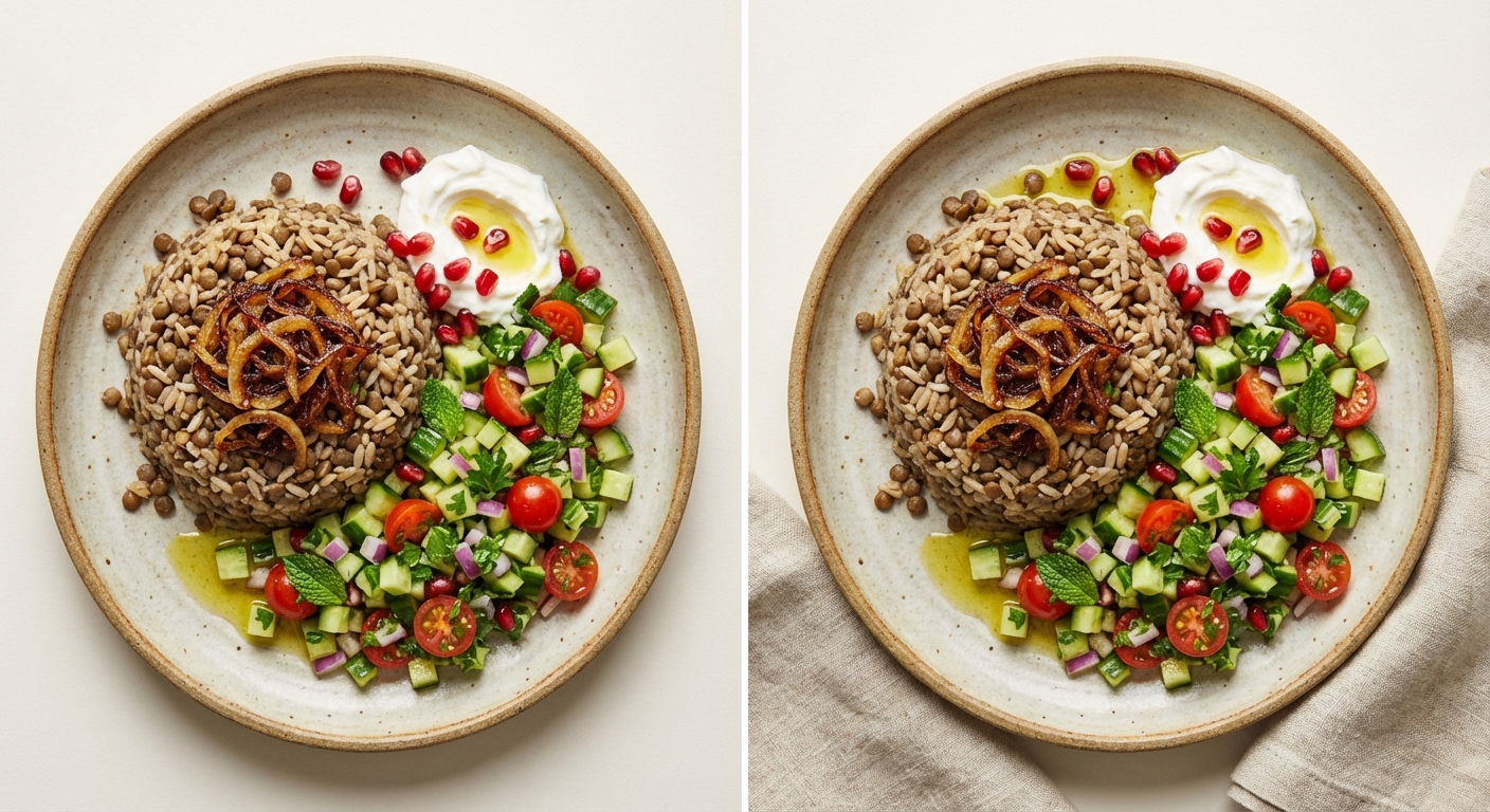 Mujaddara with Cucumber-Tomato Salad