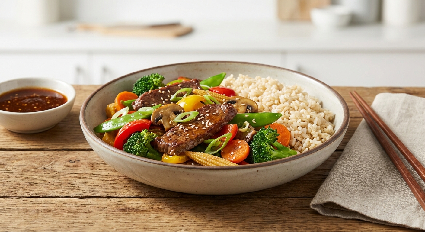 Beef & Vegetable Stir-Fry with Brown Rice