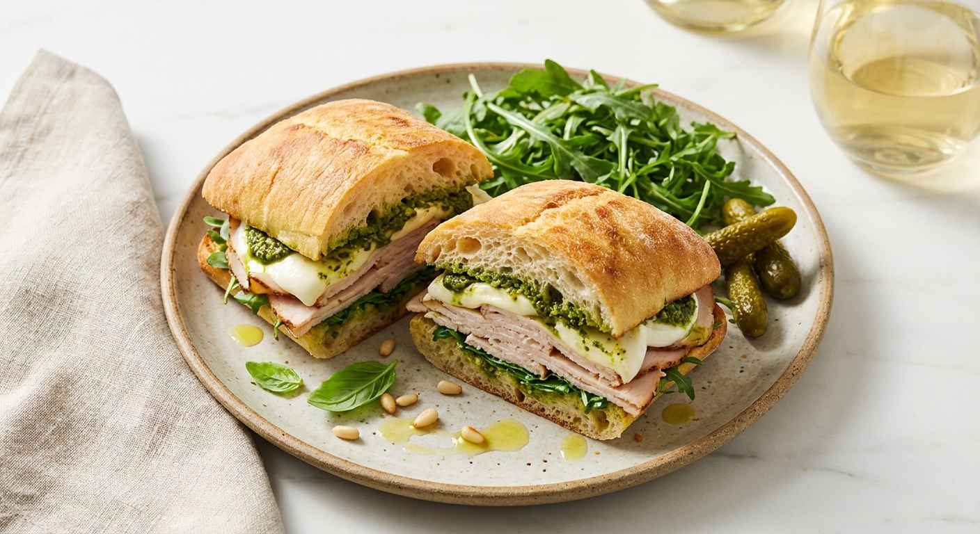 Italian Turkey & Pesto Panini with Mozzarella and Arugula