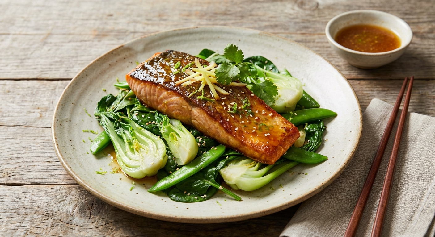 Ginger-Lime Salmon with Stir-Fried Greens