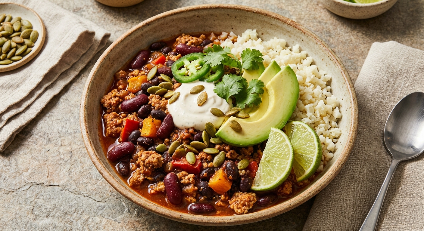 Turkey & Bean Chili with Cauliflower Rice