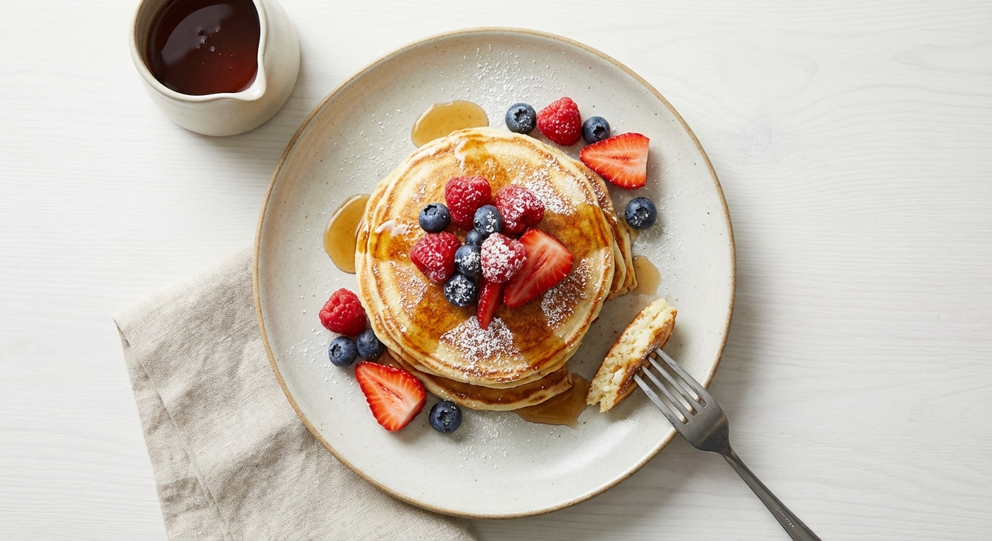 Ricotta Pancakes with Mixed Berries & Maple