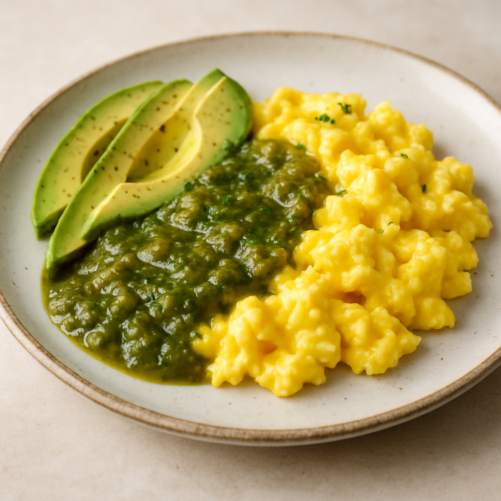 Scrambled Eggs with Salsa Verde & Avocado