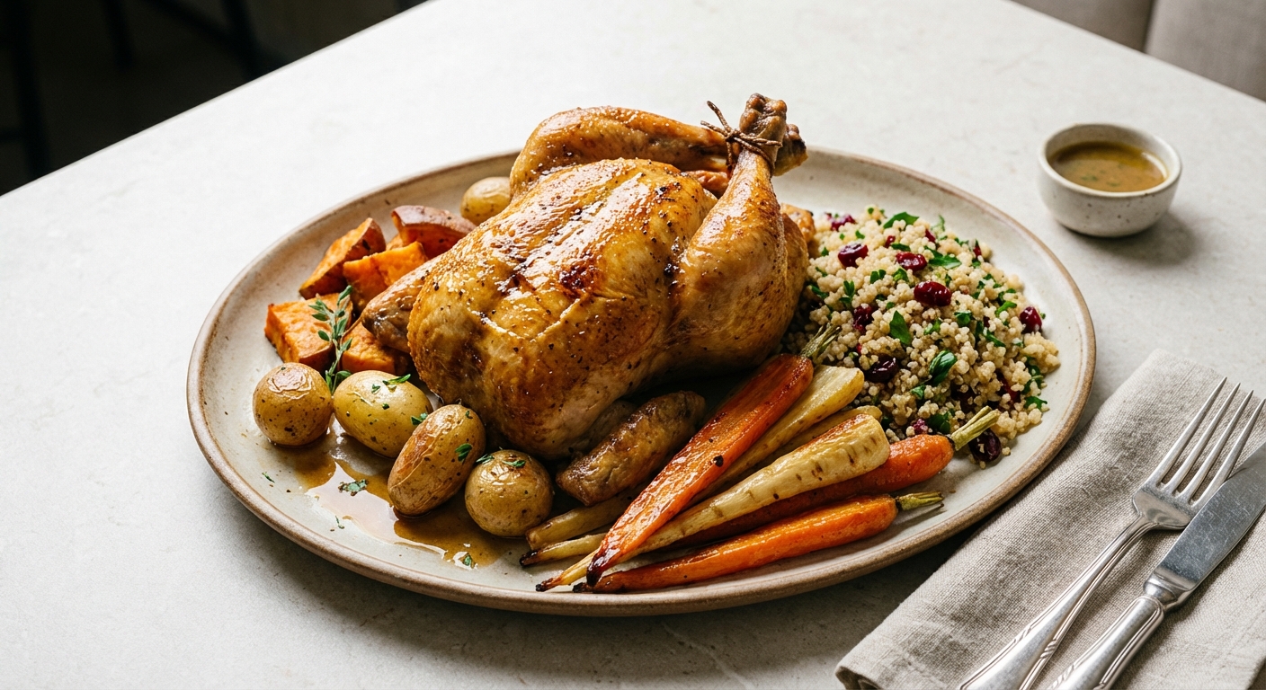 Herb-Roasted Chicken with Roasted Root Vegetables & Quinoa