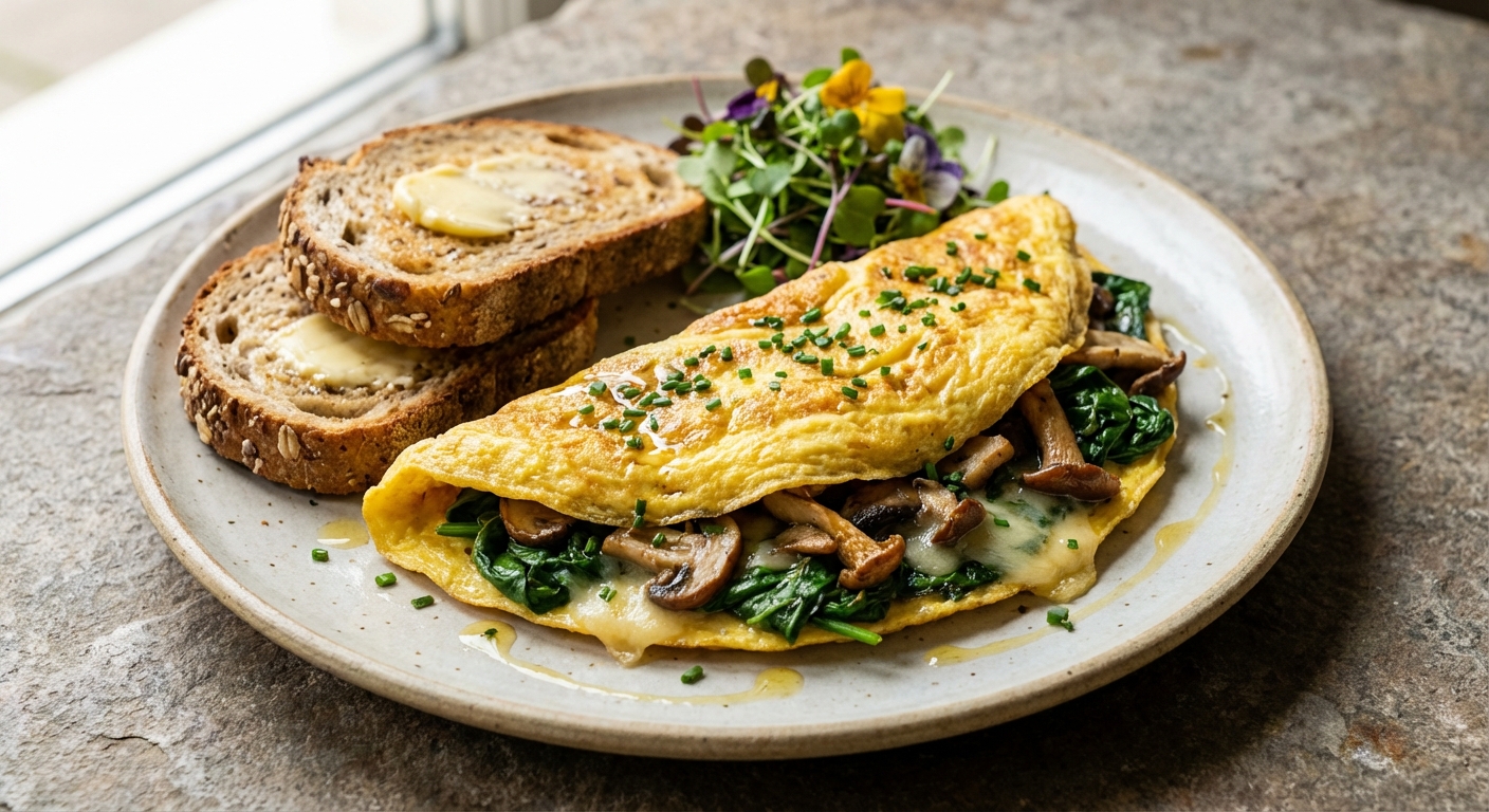 Spinach & Mushroom Omelette with Whole-Grain Toast